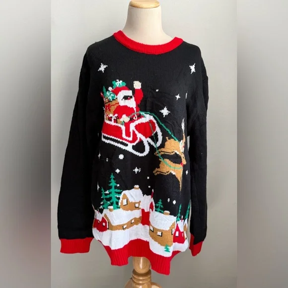 LED Ugly Christmas Sweater Light Up Santa - Picture 4 of 6